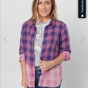 Day trip woven plaid shirt purple pink